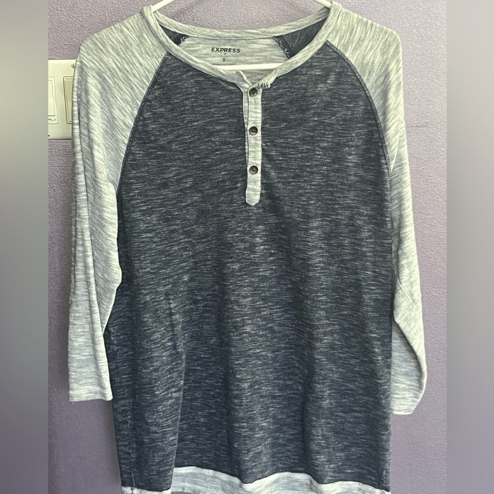 Express blue gray mens jersey short sleeve tee Golf shirt crew neck button shirt